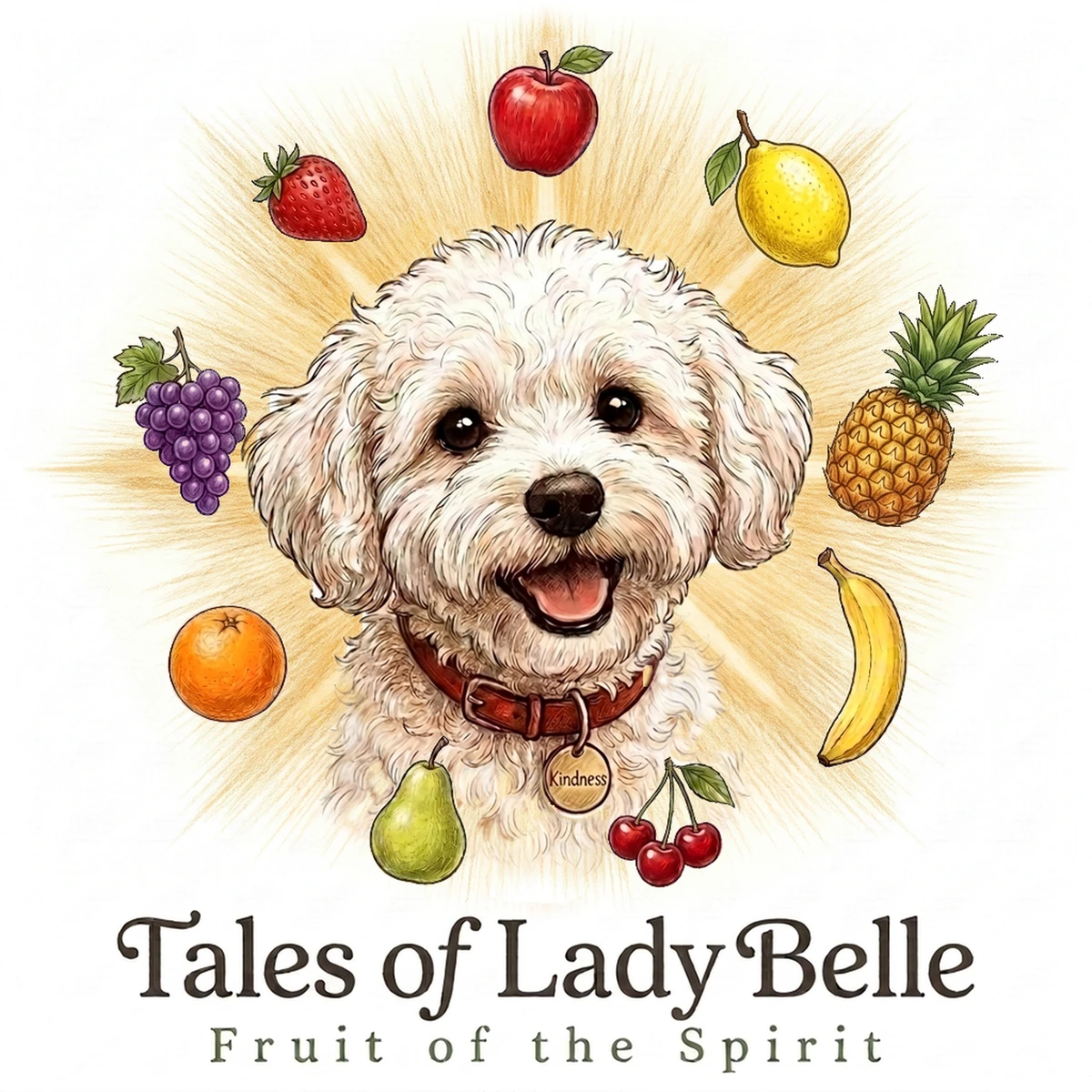 Tales of Lady Belle, Fruit of the Spirit: Lady Belle the puppy in a ring of nine fruits